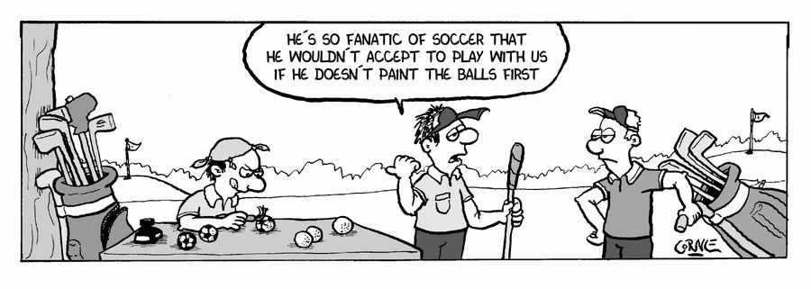 Football fanatic playing golf