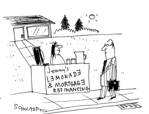 Jenny's Lemonade and Mortgage Refinancing (with backward 'e's).