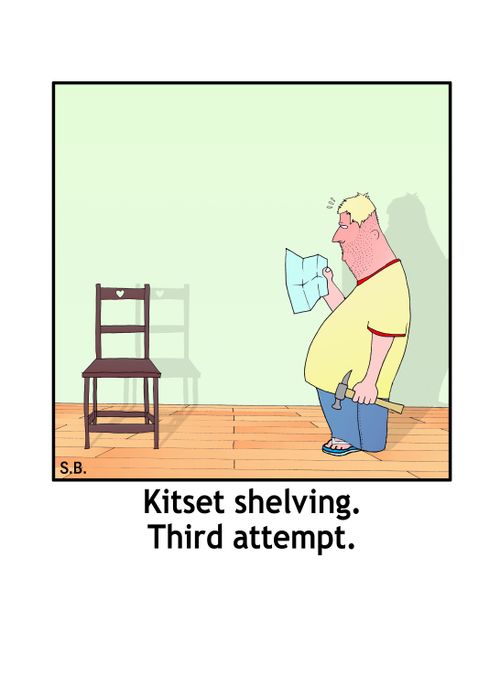Kit-set shelving. Third attempt. 