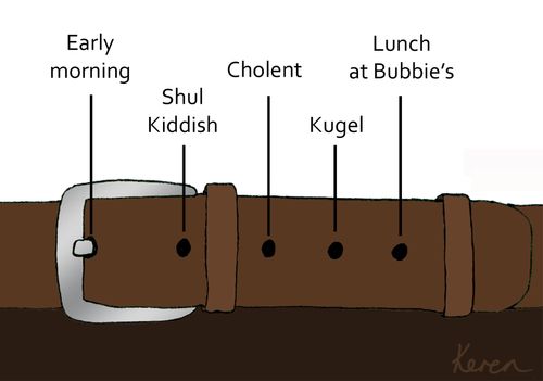 Belt Buckles for different Jewish foods.