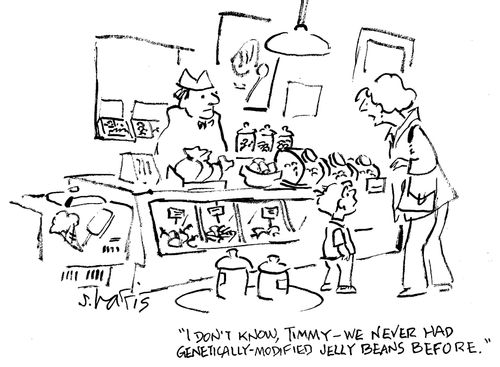 'I don't know, Timmy - we never had genetically-modified jelly  beans before.'