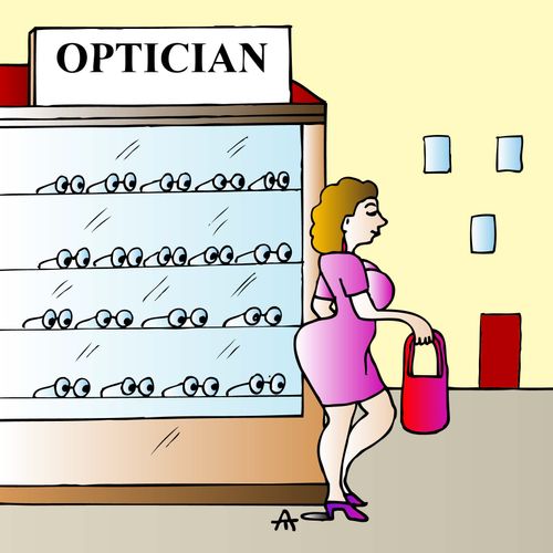 Eyeglasses follow a woman down the street.