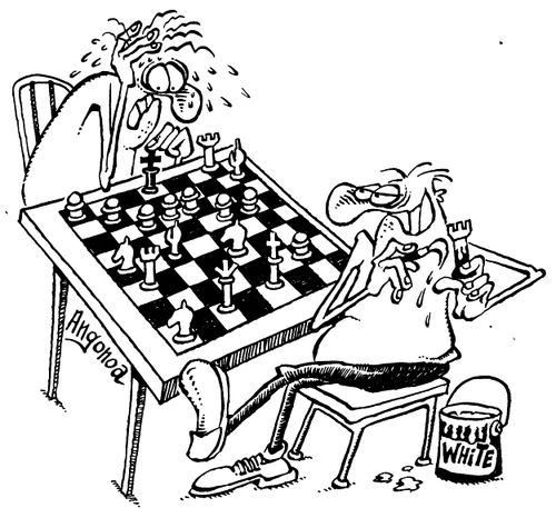 Chess player painting all the pieces his colour.