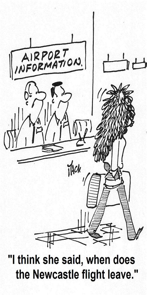 'I think she said, when does the Newcastle flight leave.'
