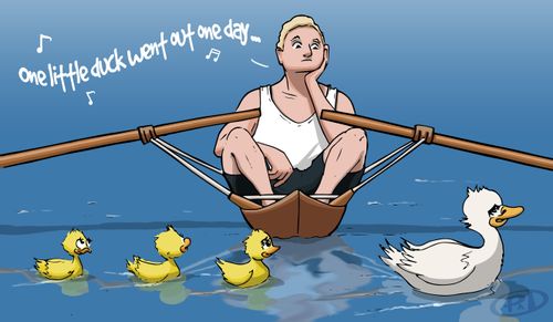 Rower Bobby Pearce stops mid-race to let some ducks cross his path safely