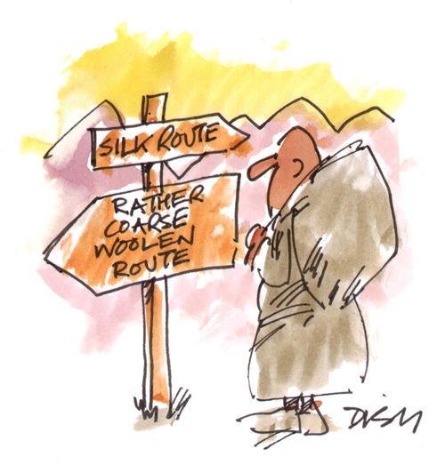 'Silk route' and 'rather course woolen route' in a desert.