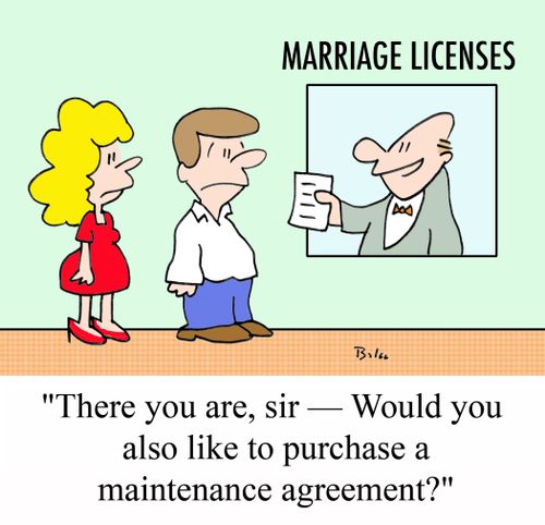 'There you are, sir - Would you also like to purchase a maintenance agreement?'