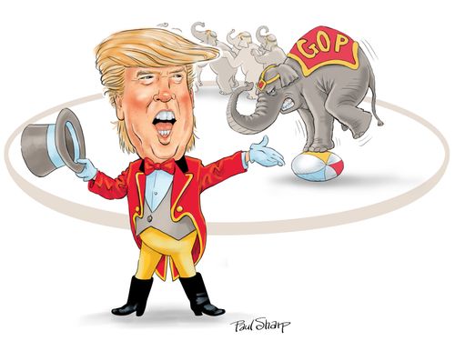 Donald Trump ringmaster with GOP clown car