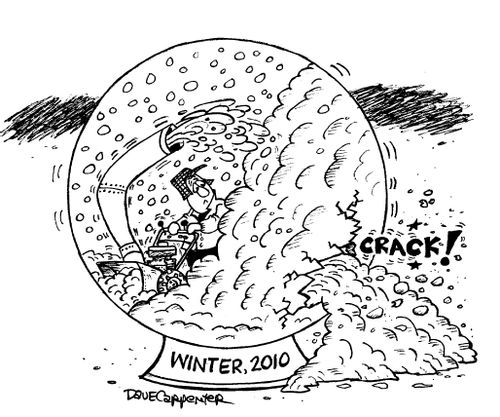 Winter, 2010, Snow breaks snow globe.
