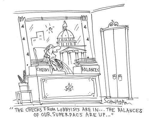 'The checks from lobbyists are in...the balances of our super PACs are up...'