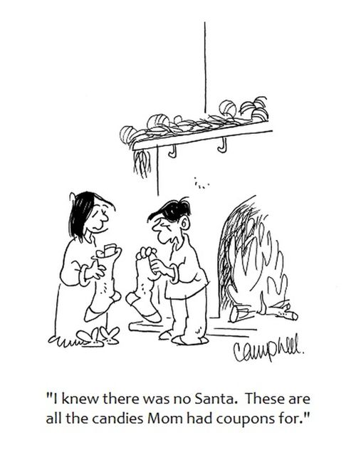 "I knew there was no Santa. These are all the candies Mom had coupons for."