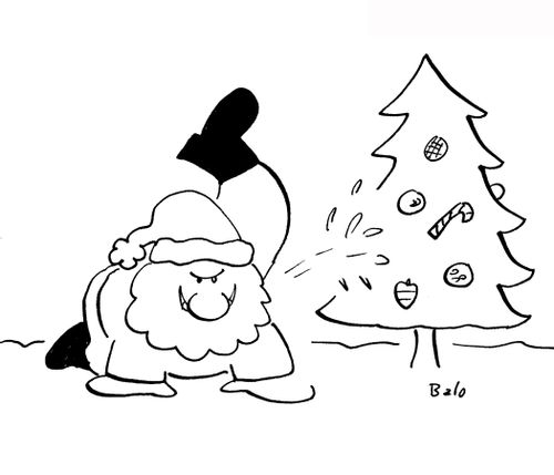 Santa Claus urinates on Christmas tree like a dog.