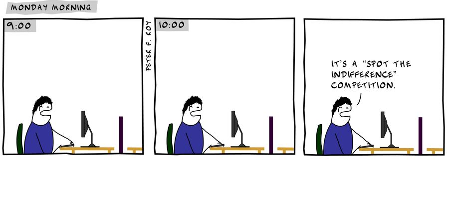 9:00 - '' - '10:00' - '' - 'It's a 'spot the indifference' competition.' - '' - 