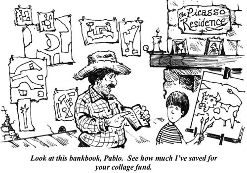 'Look at this bankbook, Pablo. See how much I've saved for your collage fund.'