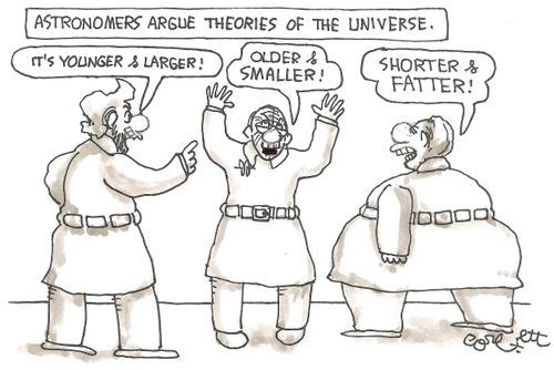 Astronomers argue theories of the Universe.