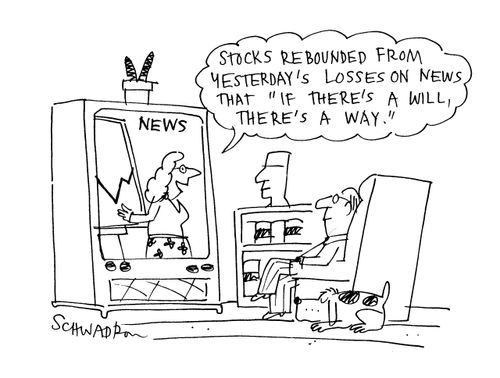 'Stocks rebounded from yesterday's losses on news that 'if there's a will, there's a way'.'