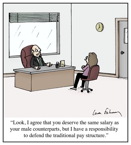 'Look, I agree that you deserve the same salary as your male counterparts, but I have a responsibility to defend the traditional pay structure.'
