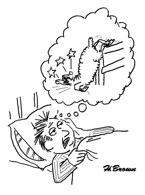 Man has a dream about a clumsy sheep.