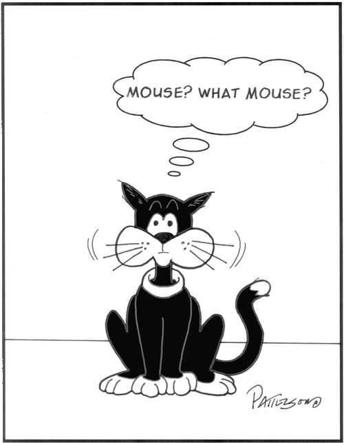 'Innocent' cat eating mouse.