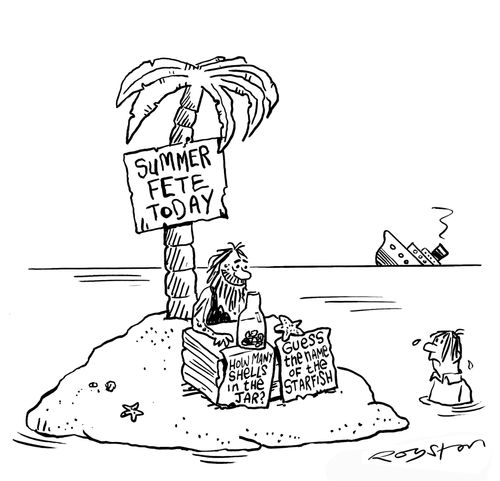 Man arrives at desert island to find Summer Fete taking place: How many shells in the jar Guess the name of the Starfish
