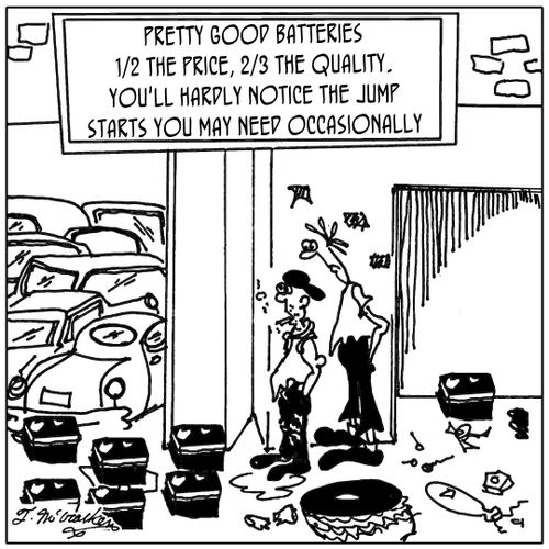  Pretty Good Batteries, 12 the price, 23 the quality. You'll hardly notice the jump starts you may need occasionally.