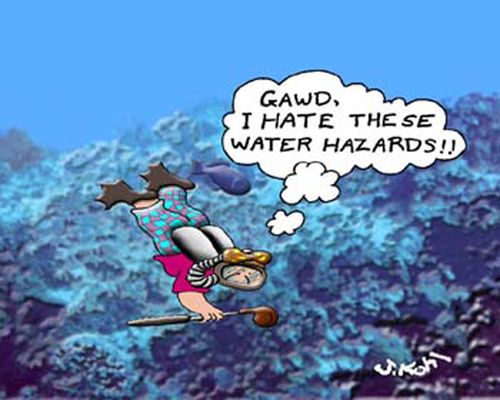 "Gawd, I hate these water hazards!!"