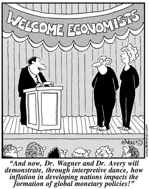 'And now, Dr. Wagner and Dr. Avery will demonstrate, through interpretive dance, how inflation in developing nations impacts the formation of global monetary policies!'