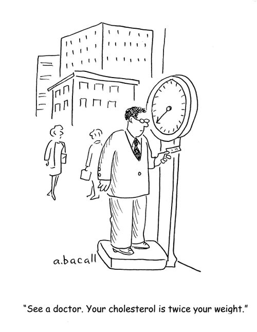 'See a doctor. Your cholesterol is twice your weight.'