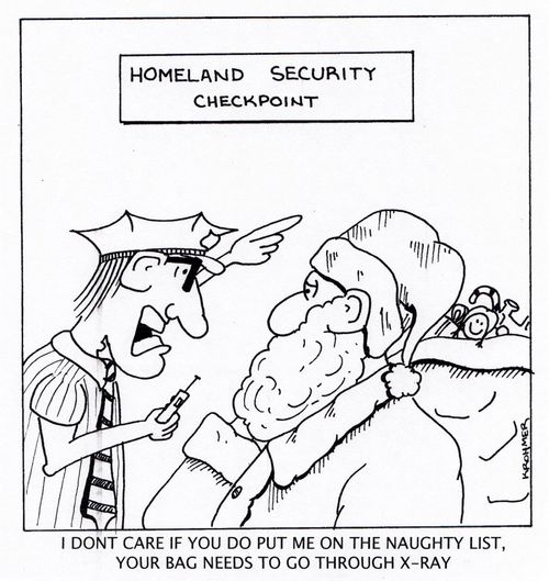 'I don't care if you do put me on the naughty list, your bag needs to go through x-ray.'