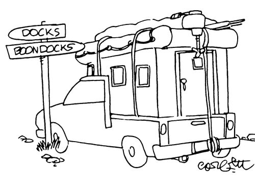 Fishermen see road sign: DOCKS and BOONDOCKS