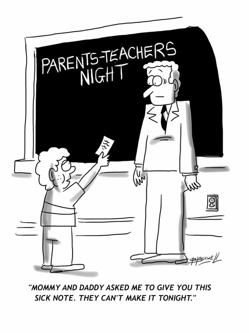 'Mommy and daddy asked me to give you this sick note. They can't make it tonight.'