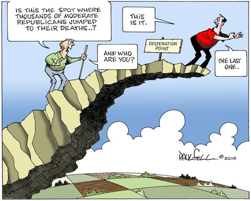 "Is this the spot where thousands of moderate Republicans jumped to their deaths...?"