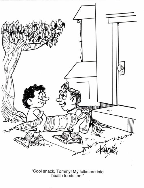 'Cool snack, Tommy! My folks are into health foods too!'
