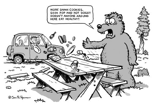 'More damn cookies, soda pop and hot dogs!!! Doesn't anyone around here eat healthy.'