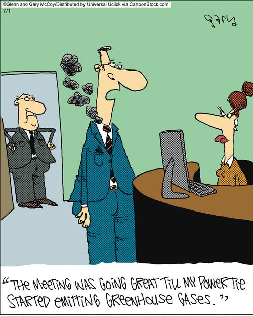'The meeting was going great till my powertie started emitting greenhouse gases.'