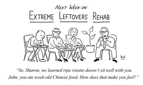 Extreme Leftovers Rehab: 'So, Sharon, we learned ripe risotto doesn't sit well with you. John, you ate week-old Chinese food. How does that make you feel?