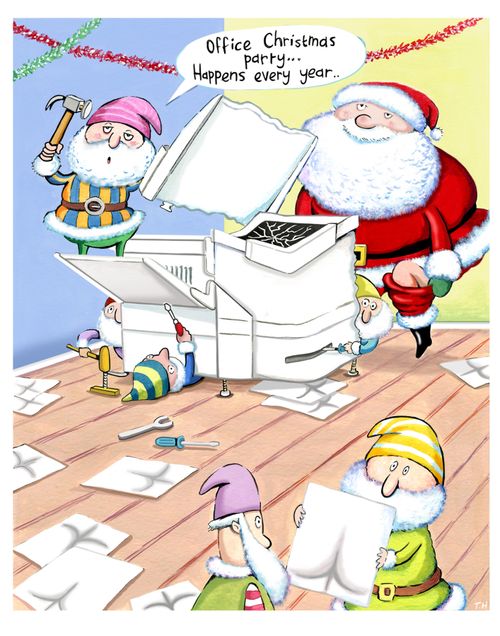 'Office Christmas party... Happens every year.' - Santa and his photocopier party trick.