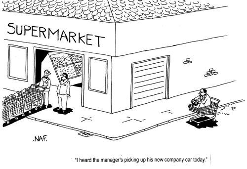 'I heard the manager's picking up his new company car today.'