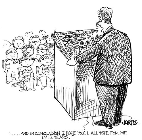 Politician campaigning in primary school
