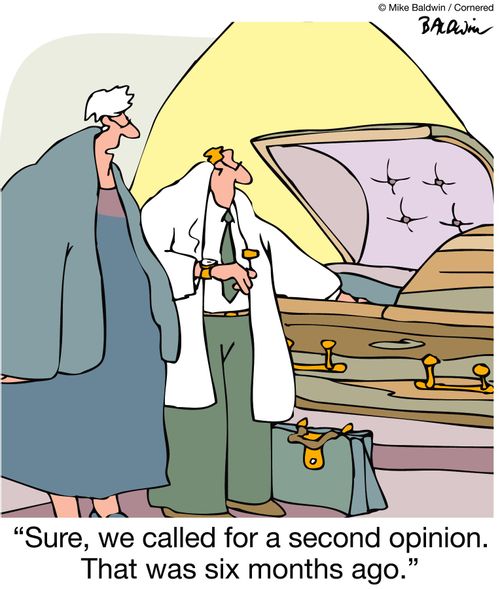 'Sure, we called for a second opinion. That was six months ago.'