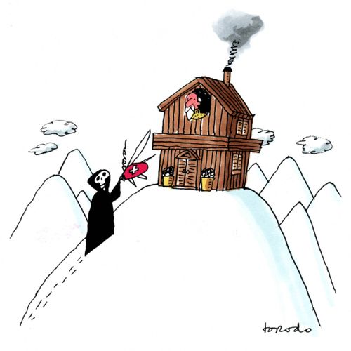In Switzerland Death carries a Swiss army knife instead of a scythe