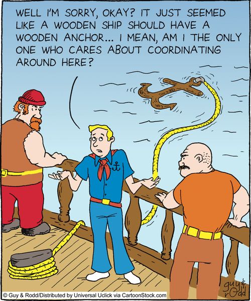 Wooden ship with a wooden anchor