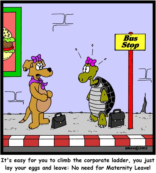 'It's easy for you to climb the corporate ladder, you just lay your eggs and leave: No need for Maternity Leave!'