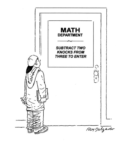 Math Department: Subtract two knocks from three to enter.