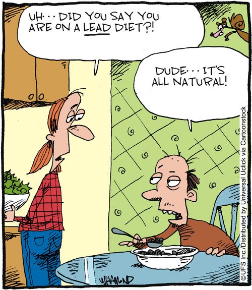 'Uh... did you say you are on a lead diet?' 'Dude... it's all natural!'