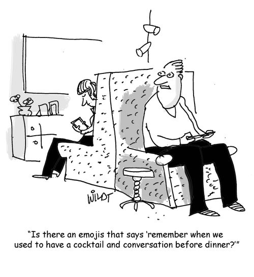 "Is there an emojis that says 'remember when we used to have a cocktail and conversation before dinner?'"