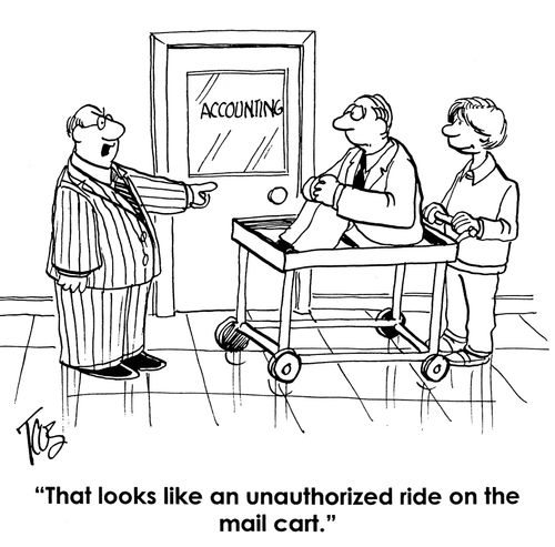 'That looks like an unauthorized ride on the mail cart.'