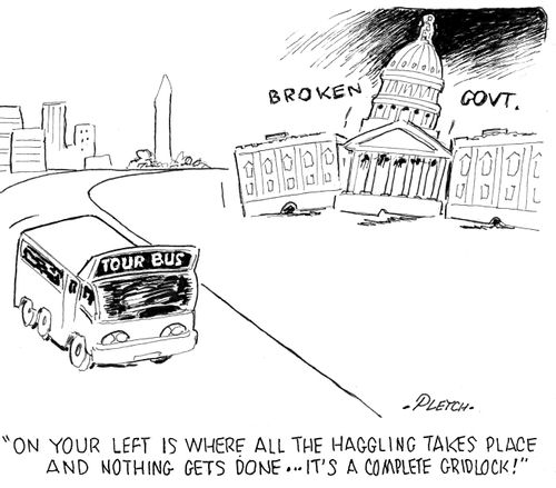 "On your left is where all the haggling takes place and nothing gets done...it's a complete gridlock!"