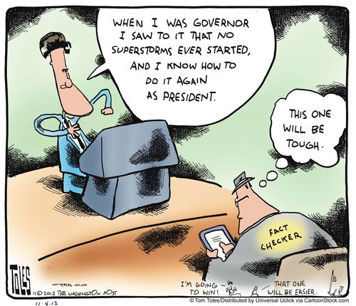 'When I was governor I saw to it that no superstorms ever started, and I know how to do it again as president.'
