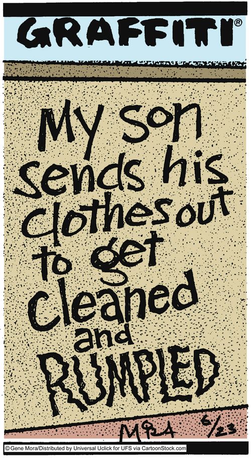 My son sends his clothes out to get cleaned rumpled.
